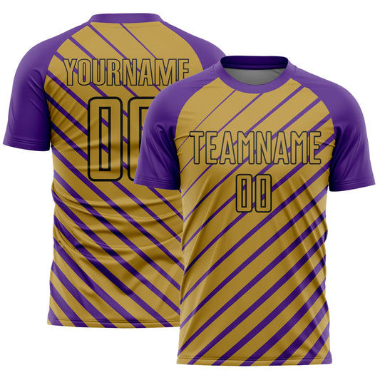 Custom Purple Old Gold-Black Lines Sublimation Soccer Uniform Jersey - Main View