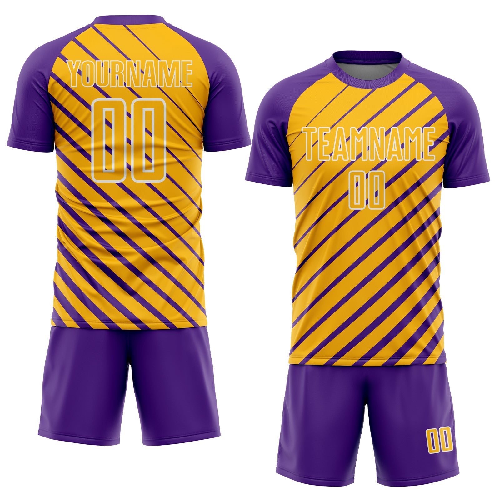 Custom Purple Gold-White Lines Sublimation Soccer Uniform Jersey view 2