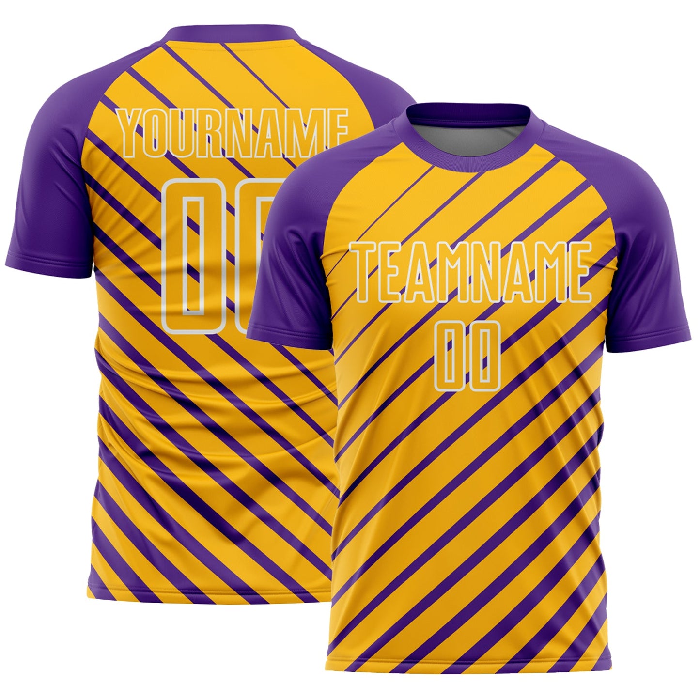 Custom Purple Gold-White Lines Sublimation Soccer Uniform Jersey - Main View