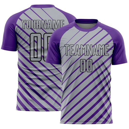 Custom Purple Gray-Black Lines Sublimation Soccer Uniform Jersey - Main View