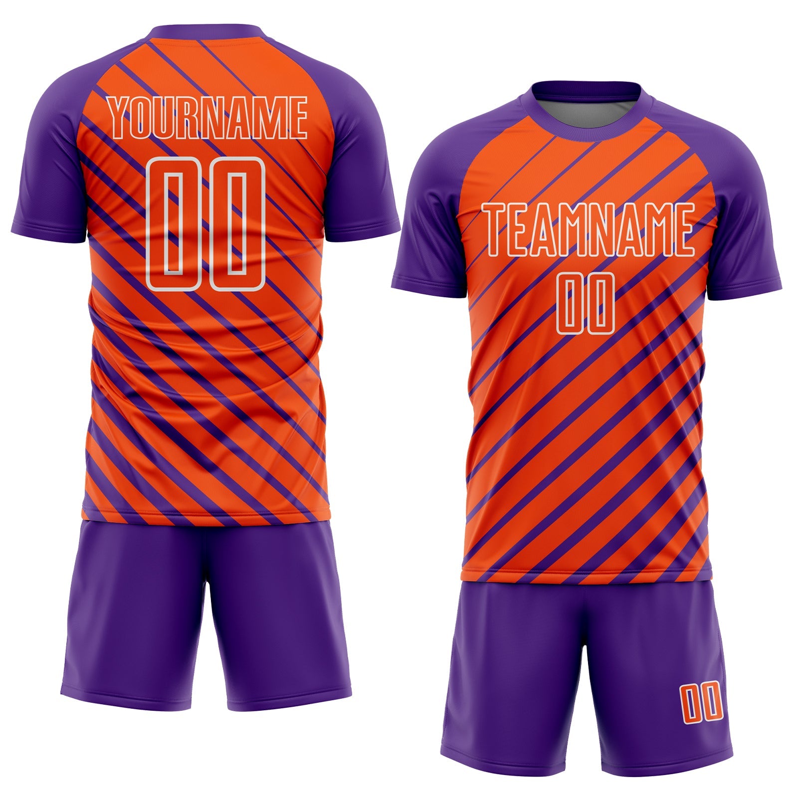 Custom Purple Orange-White Lines Sublimation Soccer Uniform Jersey view 2
