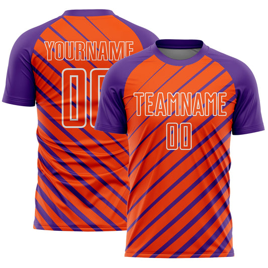 Custom Purple Orange-White Lines Sublimation Soccer Uniform Jersey - Main View