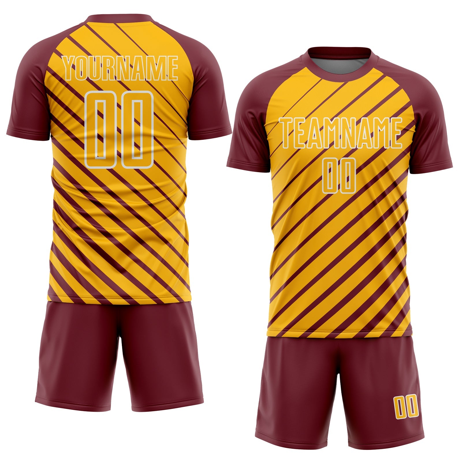 Custom Burgundy Gold-White Lines Sublimation Soccer Uniform Jersey view 2