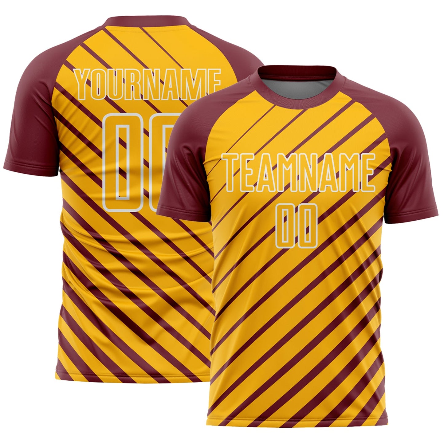 Custom Burgundy Gold-White Lines Sublimation Soccer Uniform Jersey - Main View