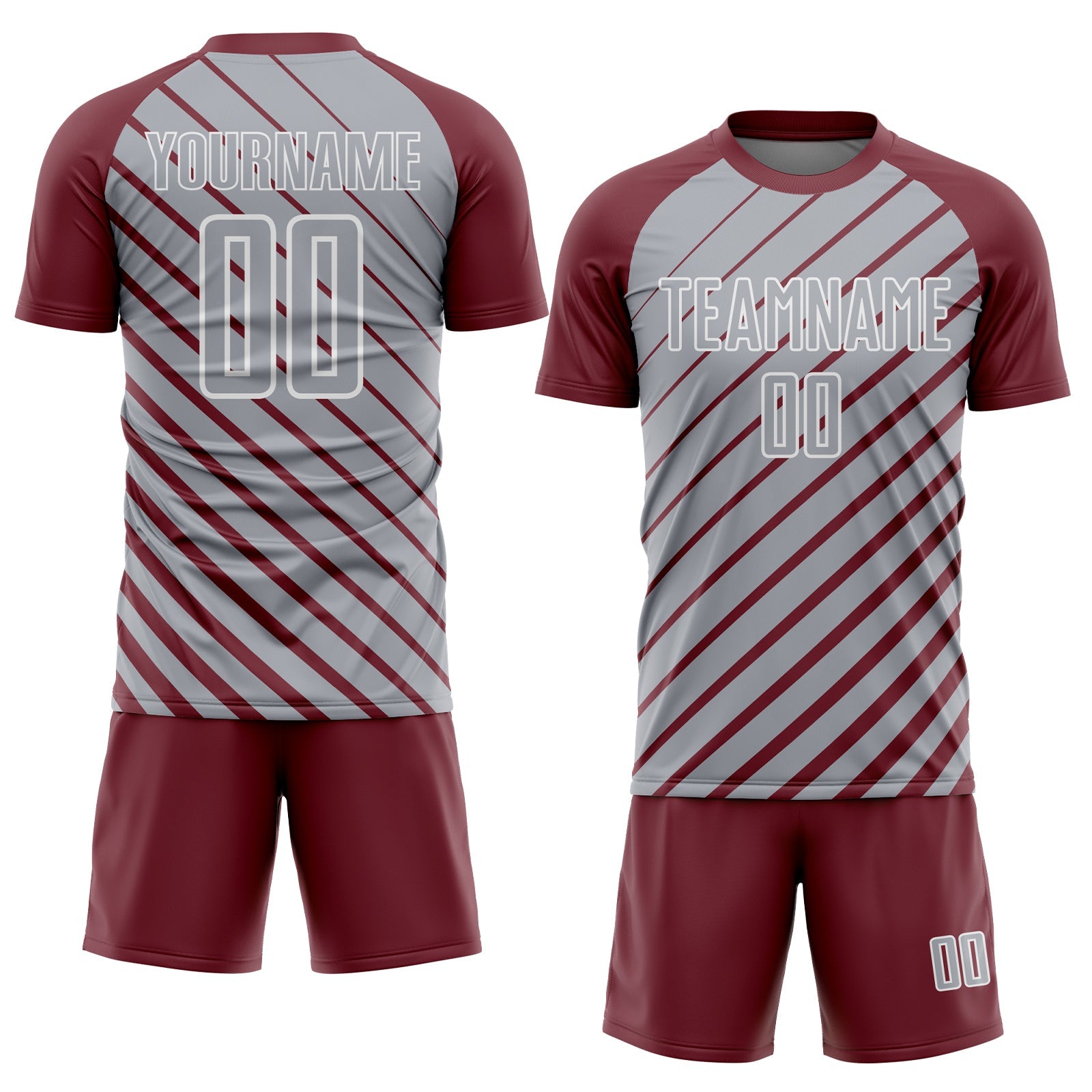 Custom Burgundy Gray-White Lines Sublimation Soccer Uniform Jersey view 2