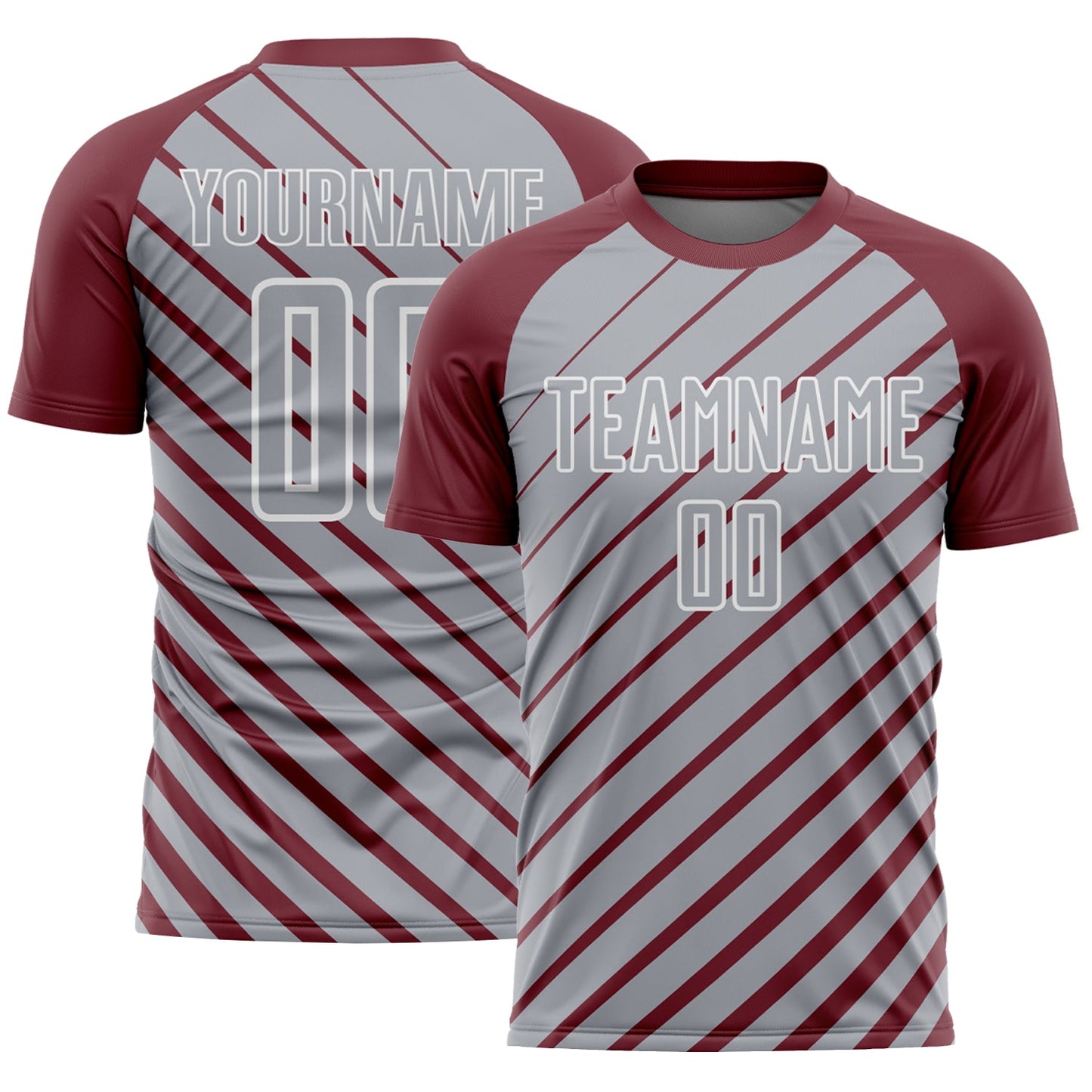 Custom Burgundy Gray-White Lines Sublimation Soccer Uniform Jersey - Main View