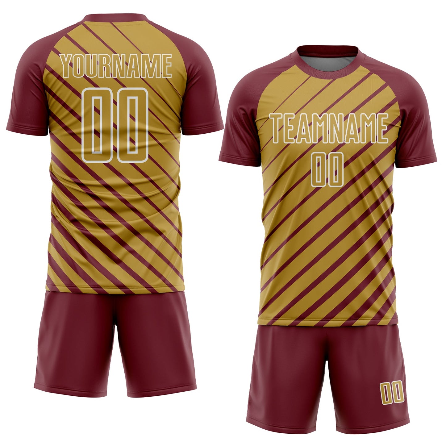 Custom Burgundy Old Gold-White Lines Sublimation Soccer Uniform Jersey view 2