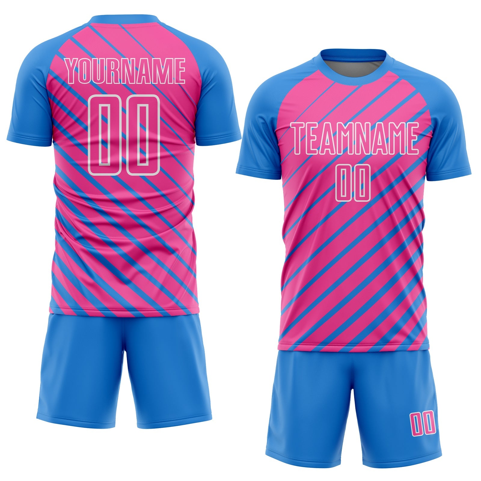 Custom Powder Blue Pink-White Lines Sublimation Soccer Uniform Jersey view 2