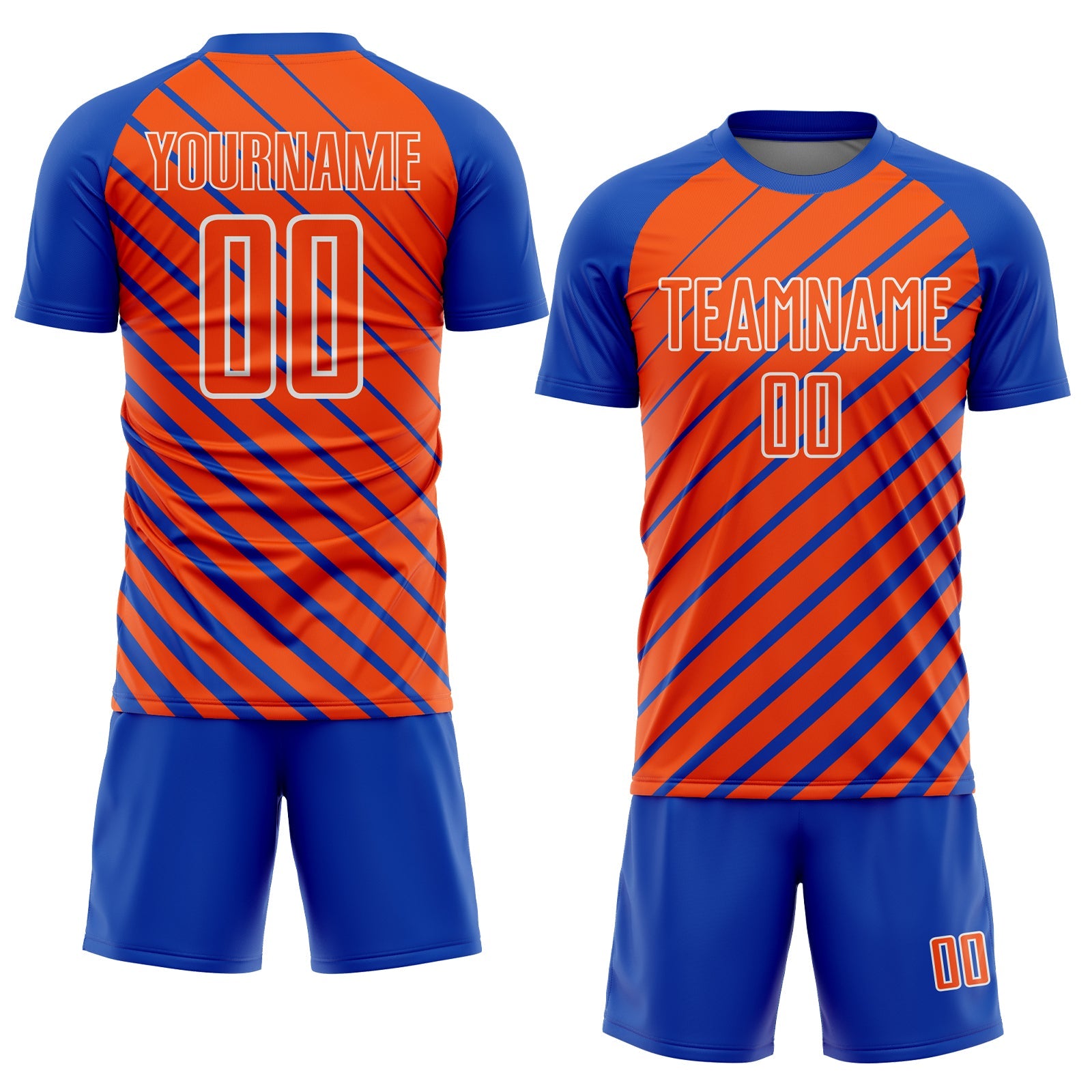 Custom Thunder Blue Orange-White Lines Sublimation Soccer Uniform Jersey view 2