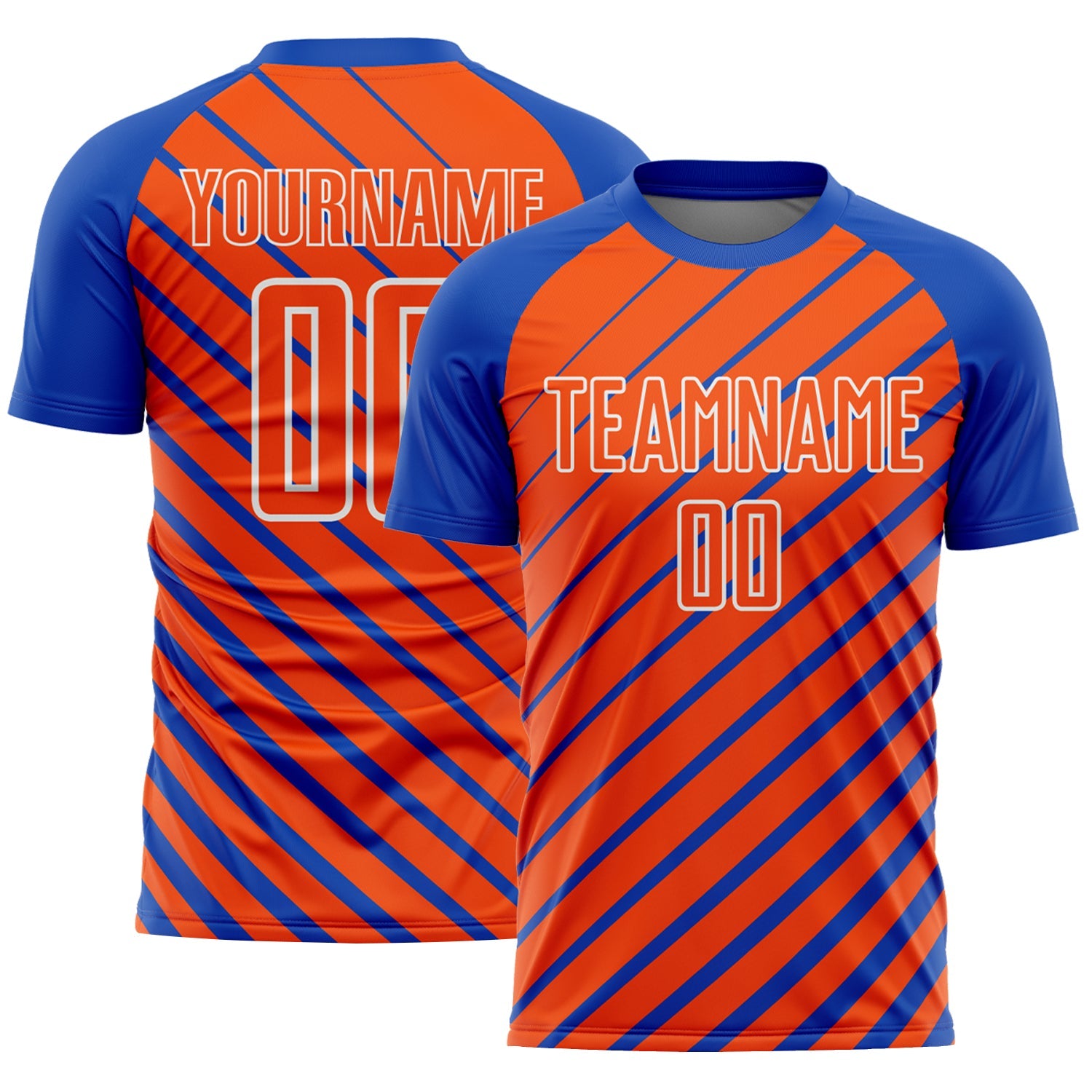 Custom Thunder Blue Orange-White Lines Sublimation Soccer Uniform Jersey - Main View