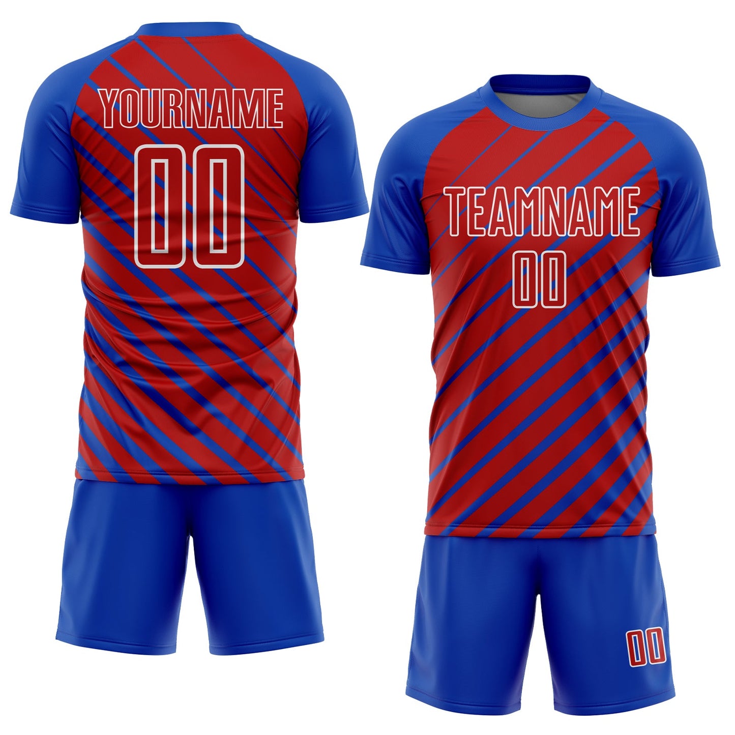 Custom Thunder Blue Red-White Lines Sublimation Soccer Uniform Jersey view 2