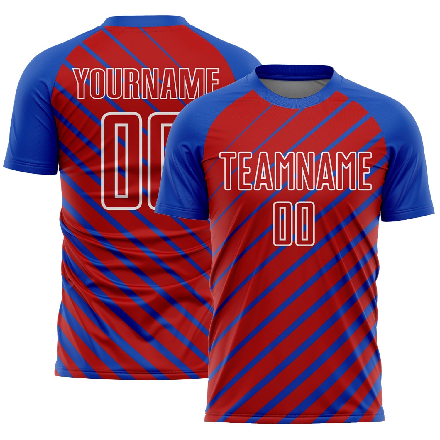 Custom Thunder Blue Red-White Lines Sublimation Soccer Uniform Jersey - Main View