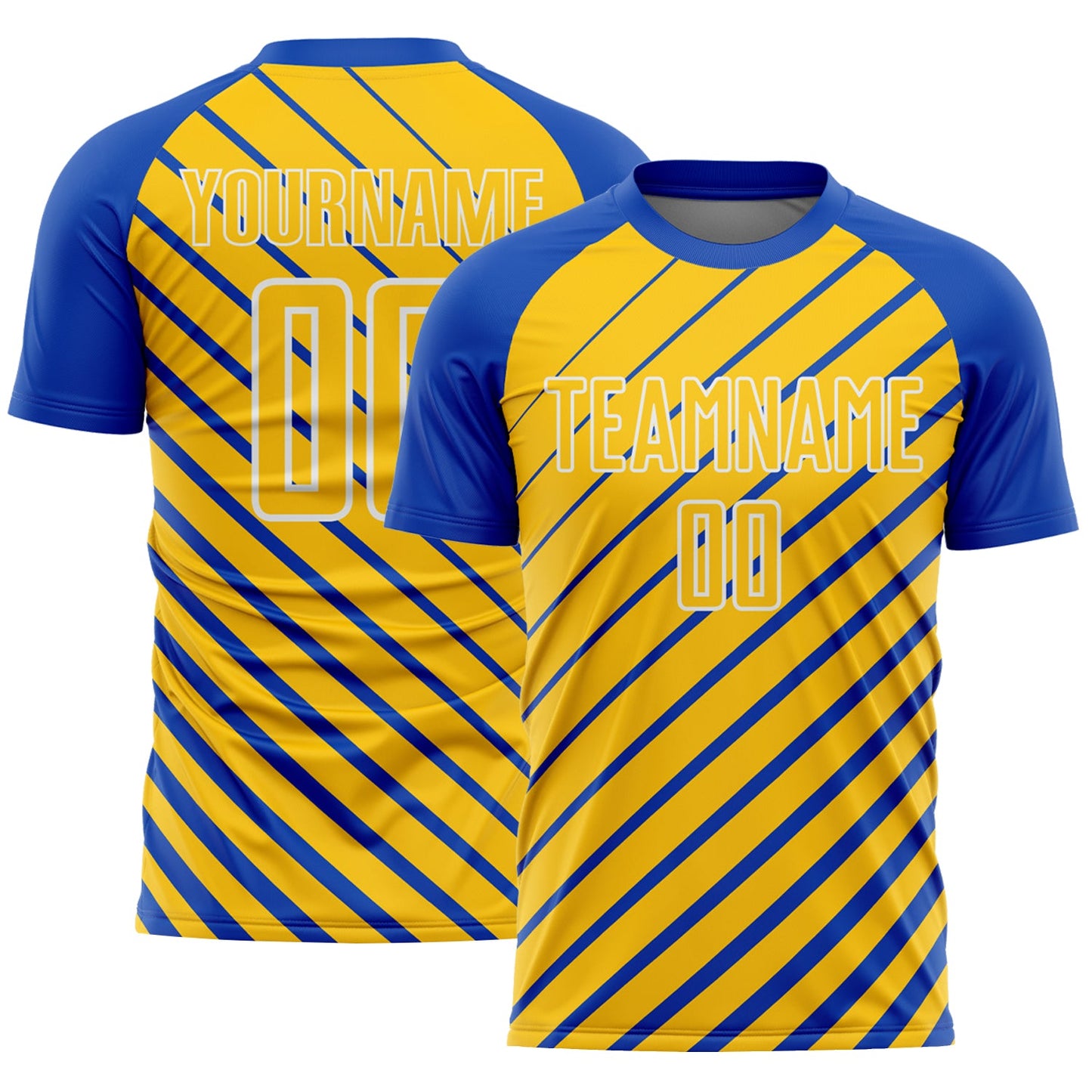 Custom Thunder Blue Yellow-White Lines Sublimation Soccer Uniform Jersey - Main View