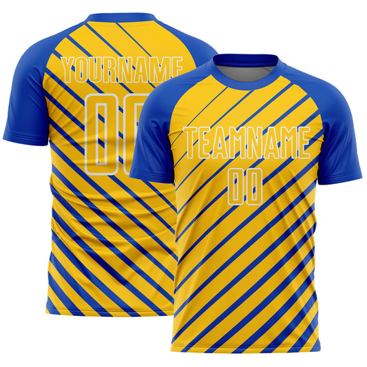 Custom Thunder Blue Yellow-White Lines Sublimation Soccer Uniform Jersey - Main View