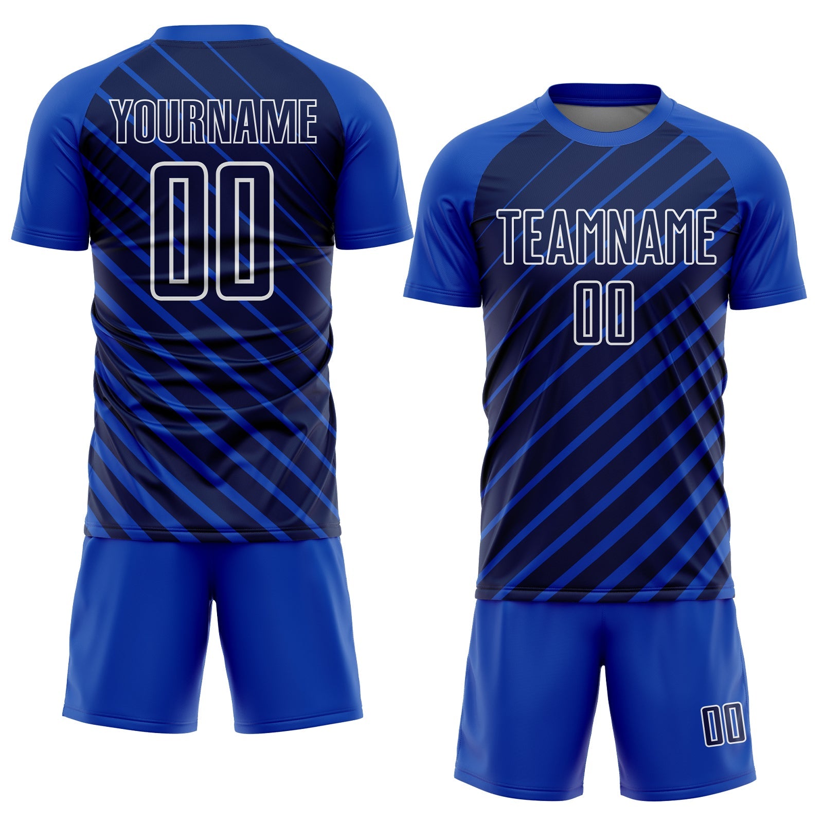 Custom Thunder Blue Navy-White Lines Sublimation Soccer Uniform Jersey view 2