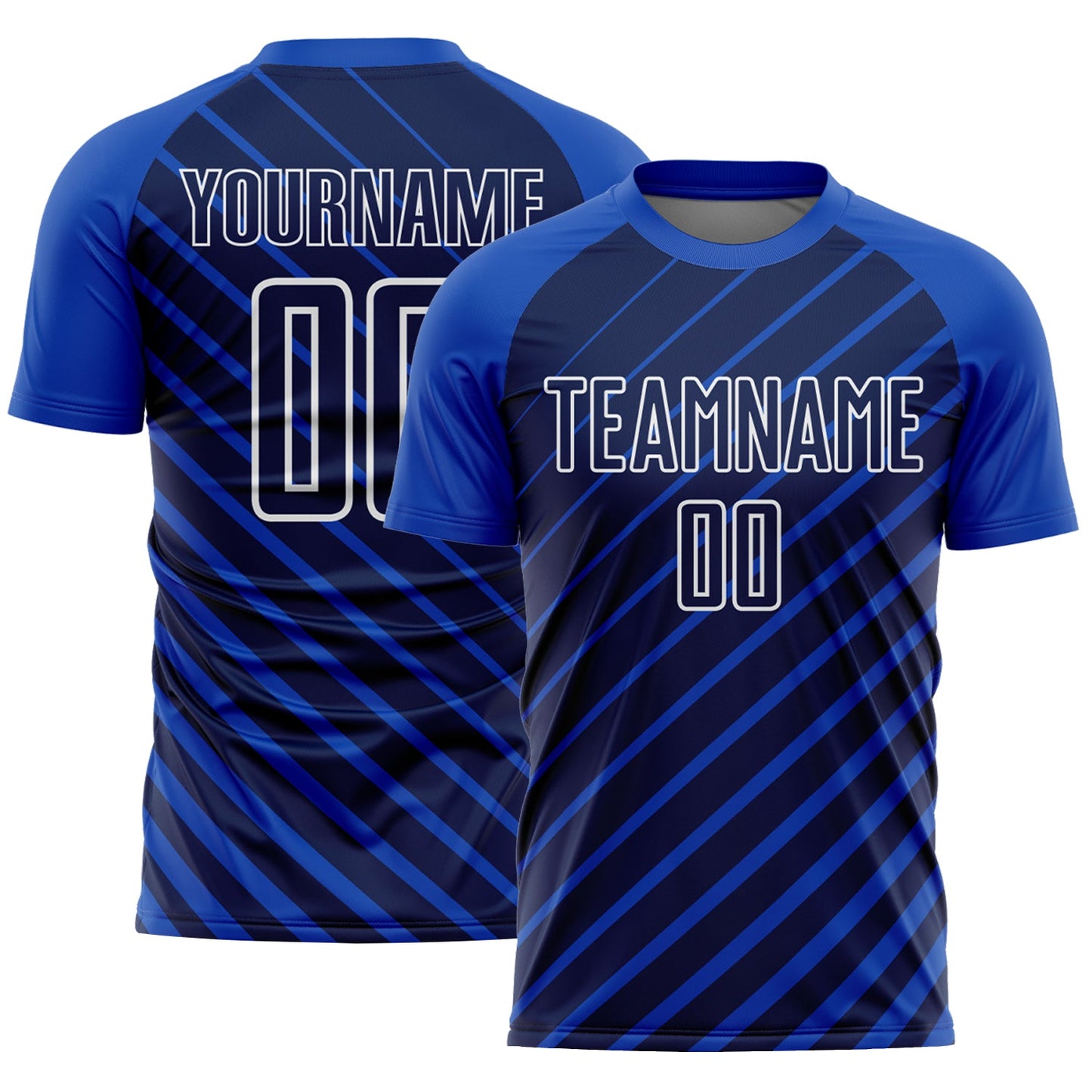 Custom Thunder Blue Navy-White Lines Sublimation Soccer Uniform Jersey - Main View