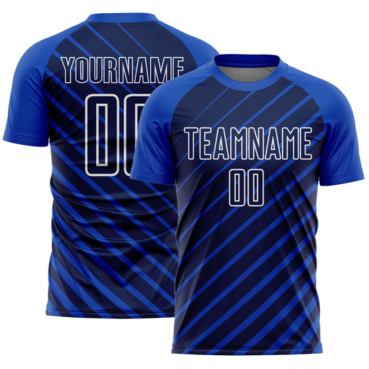 Custom Thunder Blue Navy-White Lines Sublimation Soccer Uniform Jersey - Main View
