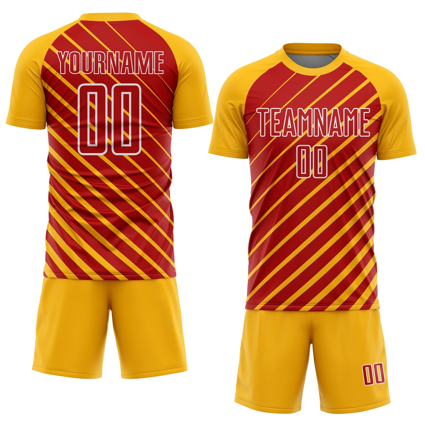 Custom Gold Red-White Lines Sublimation Soccer Uniform Jersey view 2