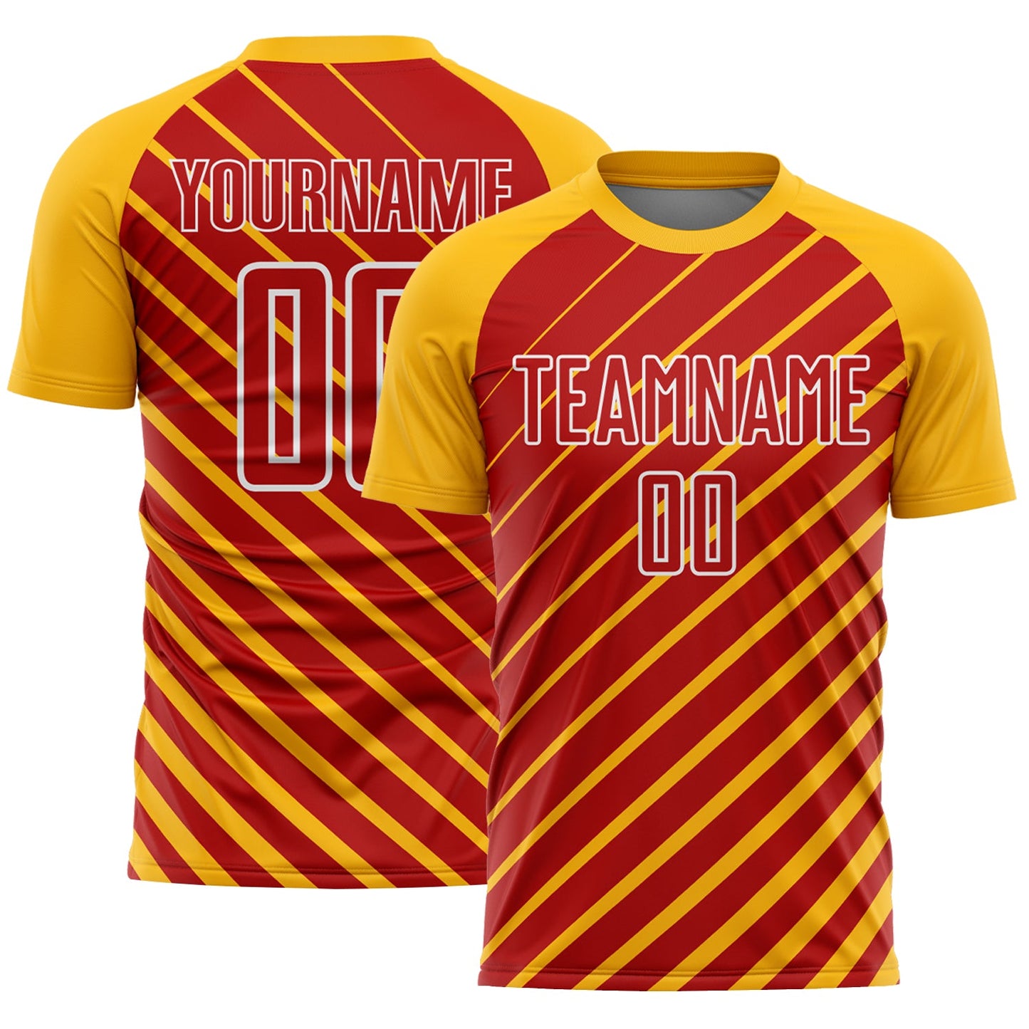 Custom Gold Red-White Lines Sublimation Soccer Uniform Jersey - Main View