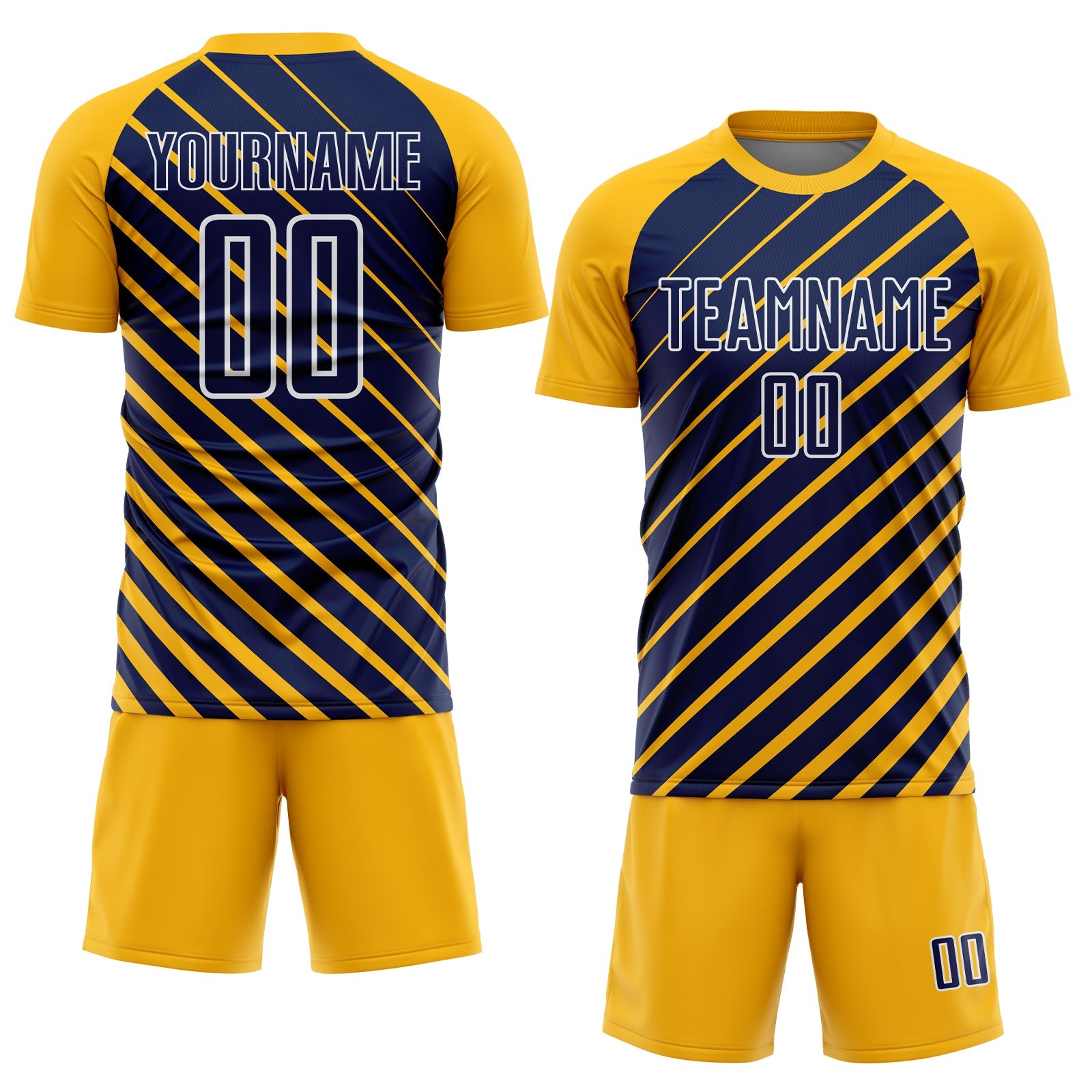 Custom Gold Navy-White Lines Sublimation Soccer Uniform Jersey view 2