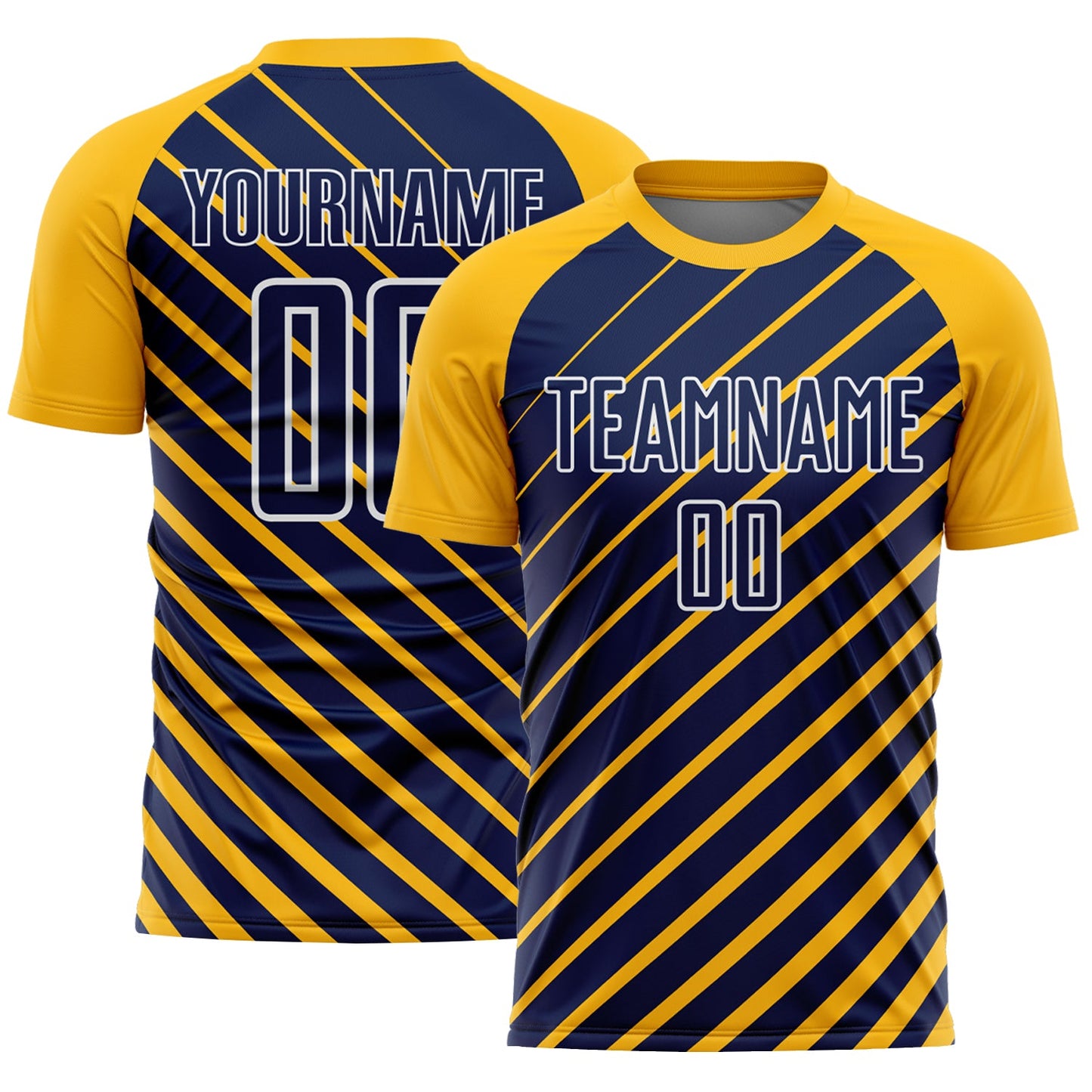 Custom Gold Navy-White Lines Sublimation Soccer Uniform Jersey - Main View