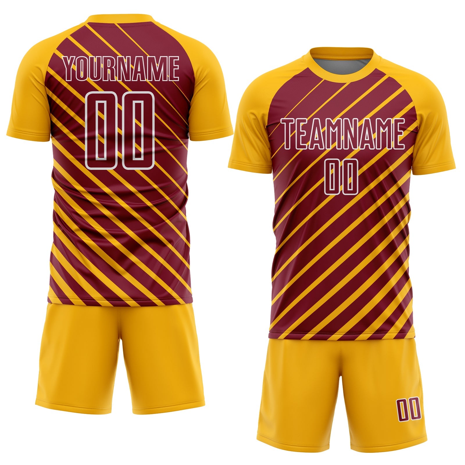 Custom Gold Crimson-White Lines Sublimation Soccer Uniform Jersey view 2