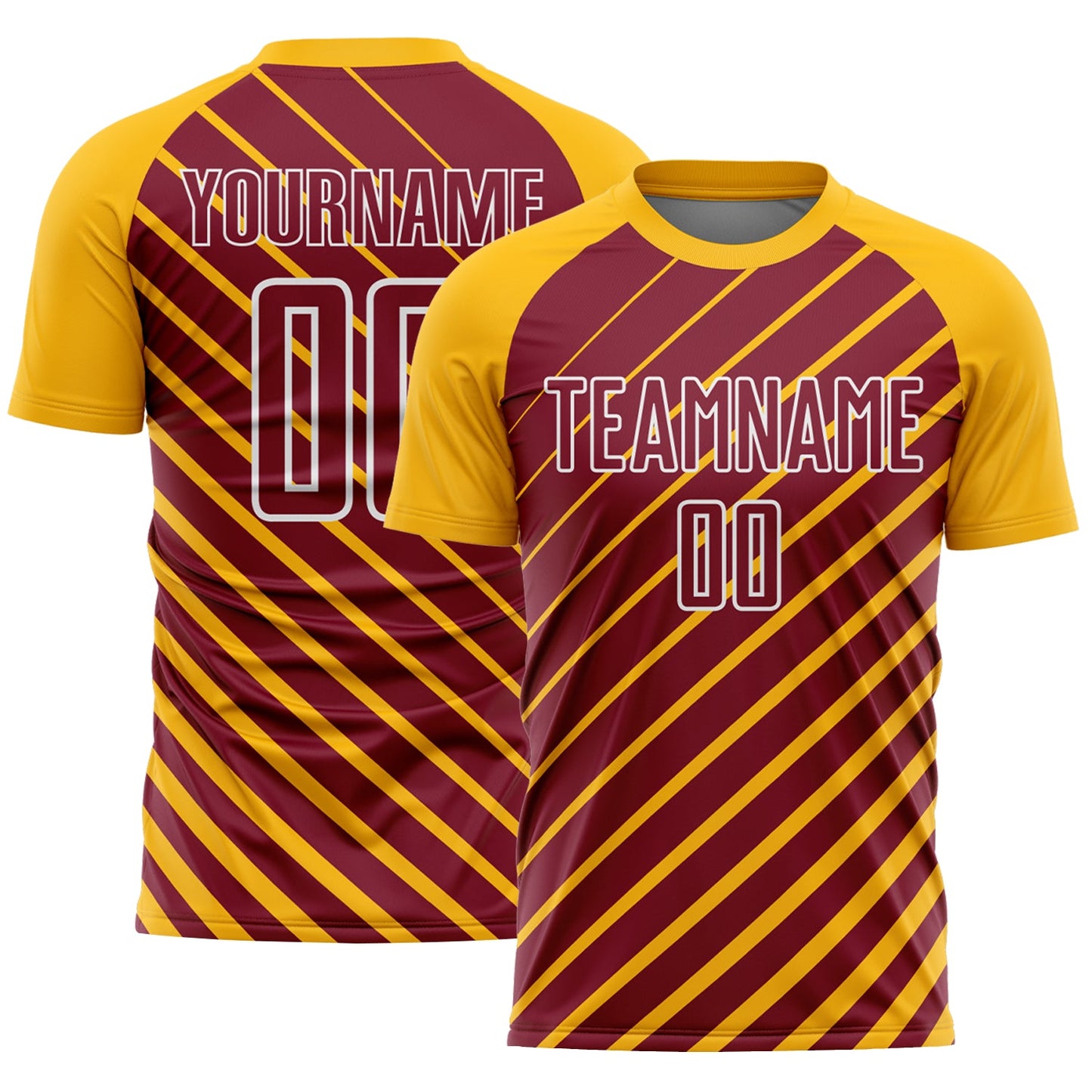 Custom Gold Crimson-White Lines Sublimation Soccer Uniform Jersey - Main View