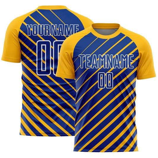 Custom Gold Royal-White Lines Sublimation Soccer Uniform Jersey - Main View