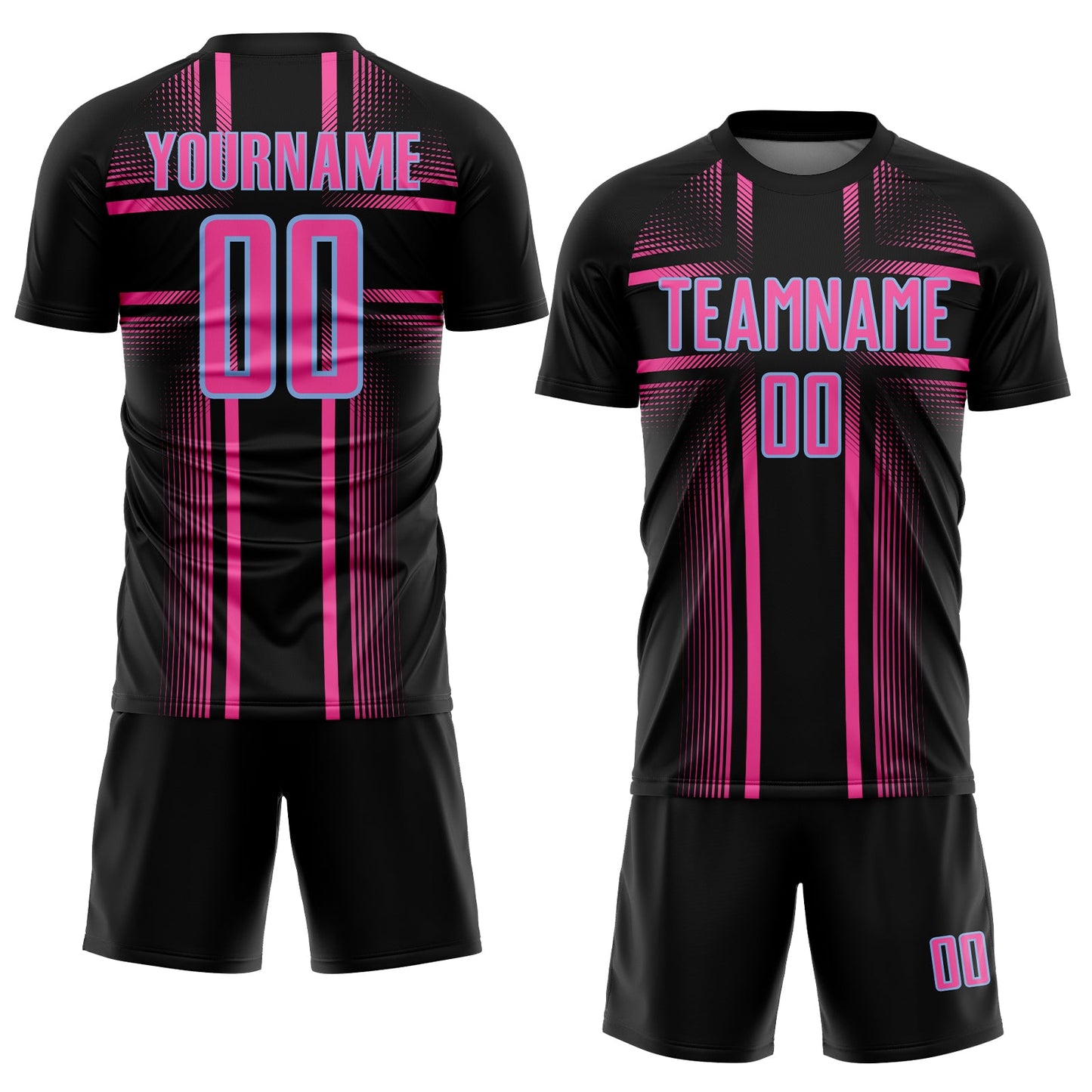 Custom Black Pink-Light Blue Lines Sublimation Soccer Uniform Jersey view 2