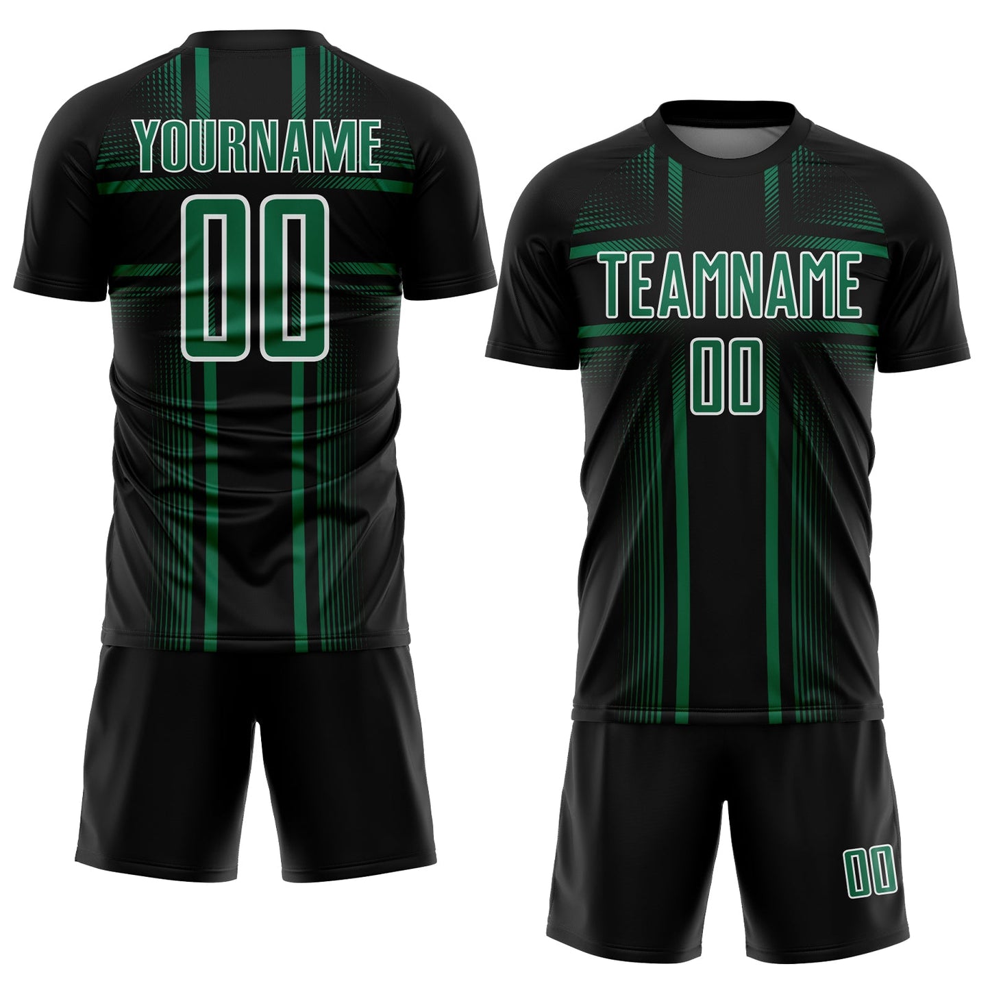 Custom Black Kelly Green-White Lines Sublimation Soccer Uniform Jersey view 2