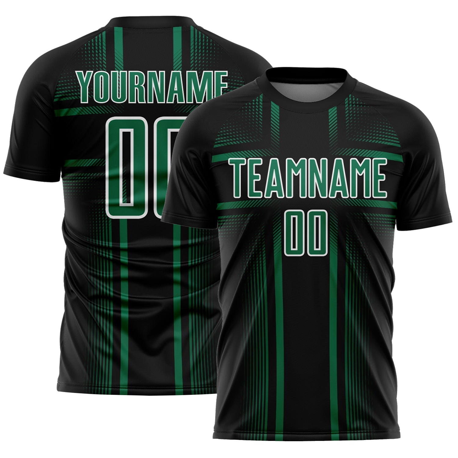 Custom Black Kelly Green-White Lines Sublimation Soccer Uniform Jersey - Main View
