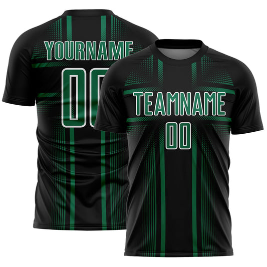 Custom Black Kelly Green-White Lines Sublimation Soccer Uniform Jersey - Main View