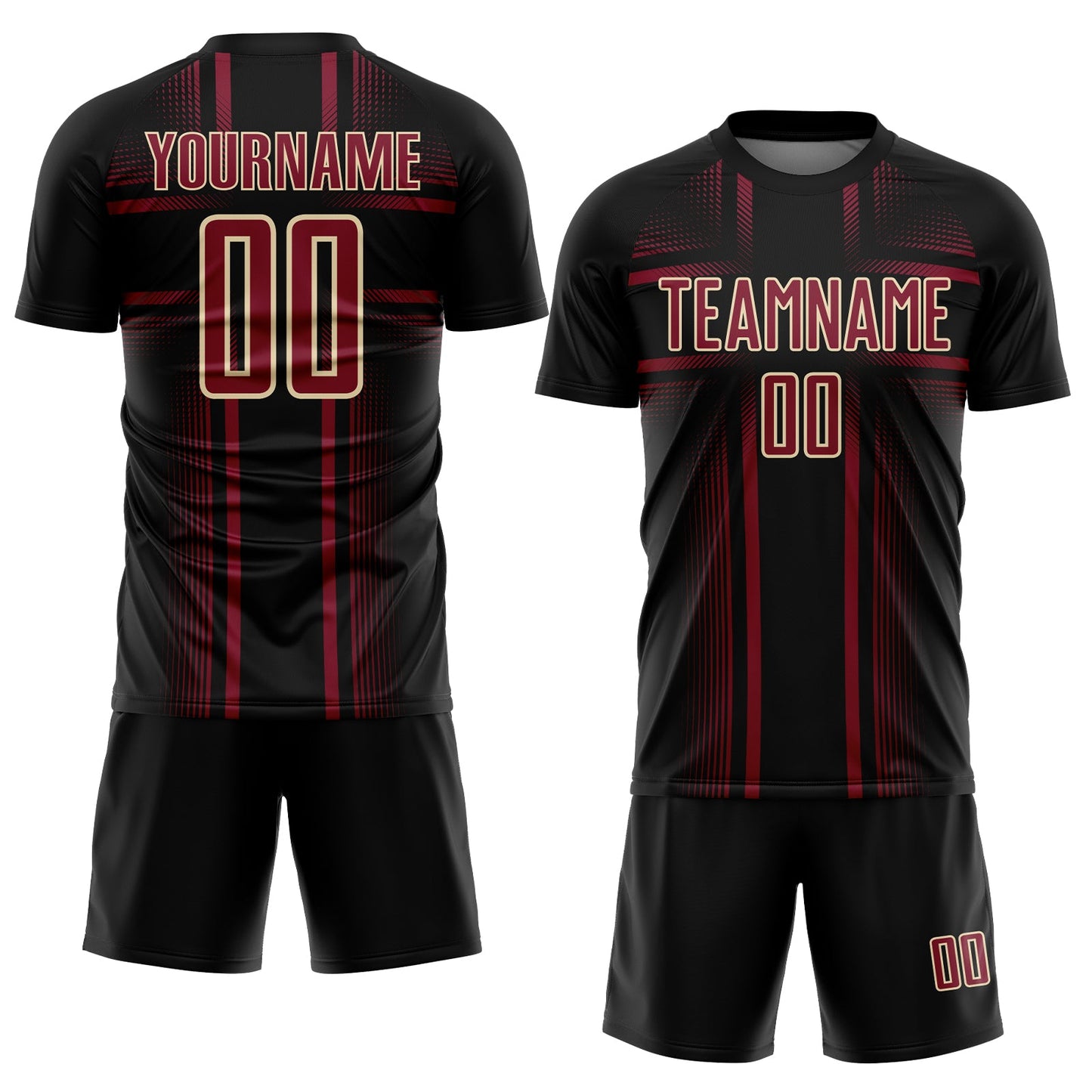 Custom Black Crimson-Cream Lines Sublimation Soccer Uniform Jersey view 2