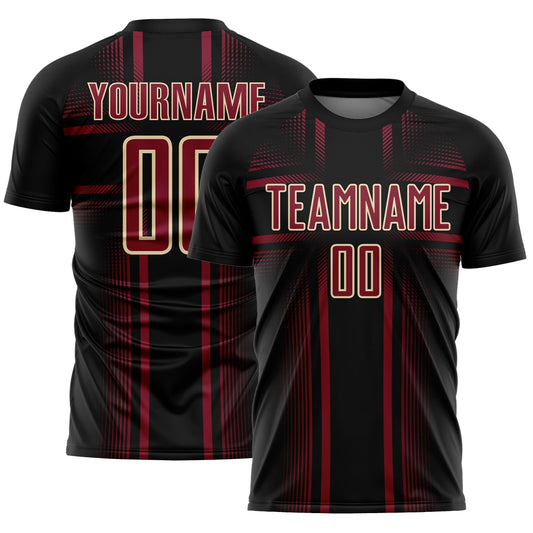 Custom Black Crimson-Cream Lines Sublimation Soccer Uniform Jersey - Main View