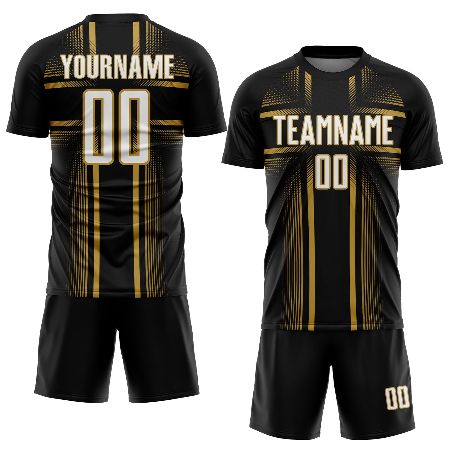 Custom Black White-Old Gold Lines Sublimation Soccer Uniform Jersey view 2