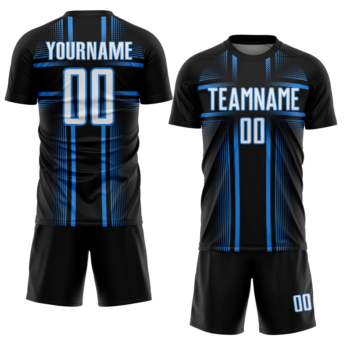Custom Black White-Powder Blue Lines Sublimation Soccer Uniform Jersey view 2