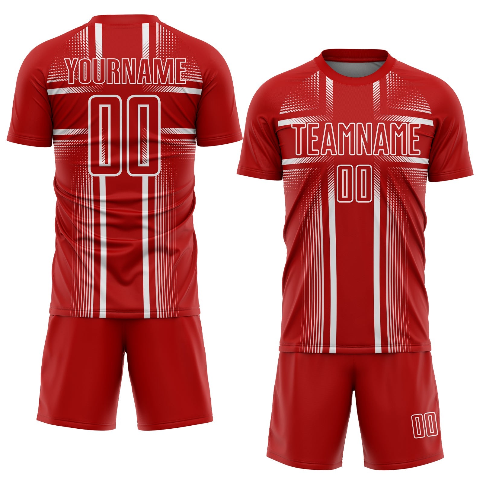 Custom Red White Lines Sublimation Soccer Uniform Jersey view 2