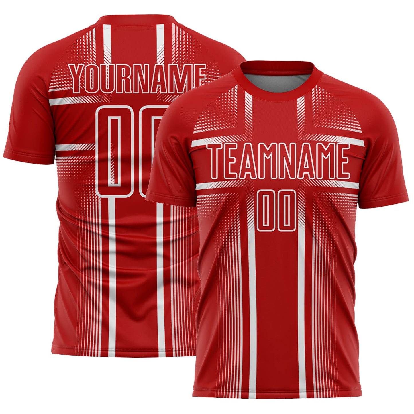 Custom Red White Lines Sublimation Soccer Uniform Jersey - Main View