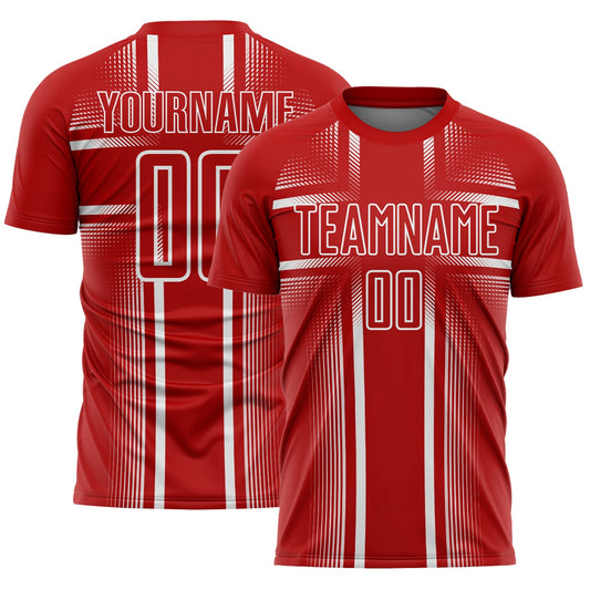 Custom Red White Lines Sublimation Soccer Uniform Jersey - Main View