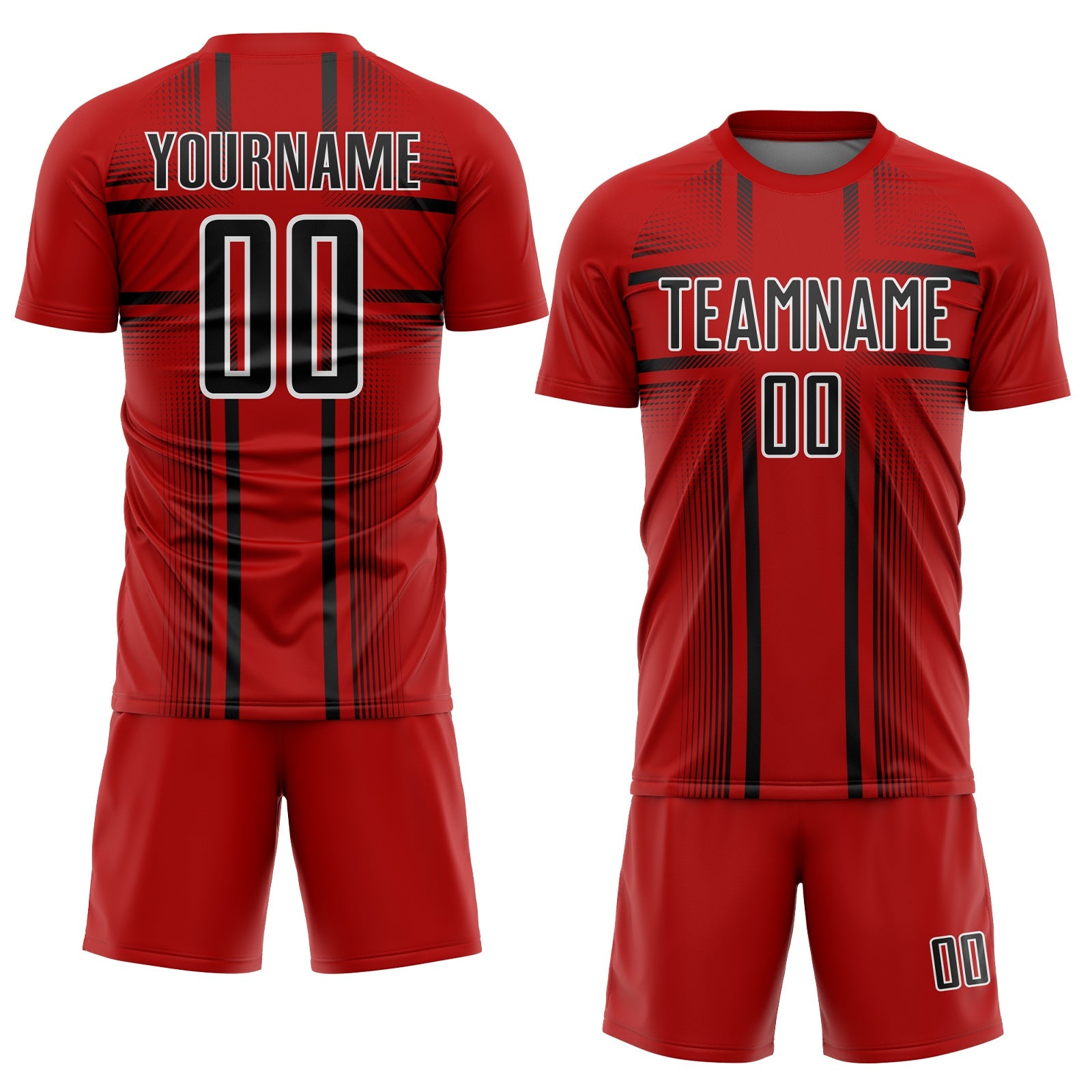 Custom Red Black-White Lines Sublimation Soccer Uniform Jersey view 2