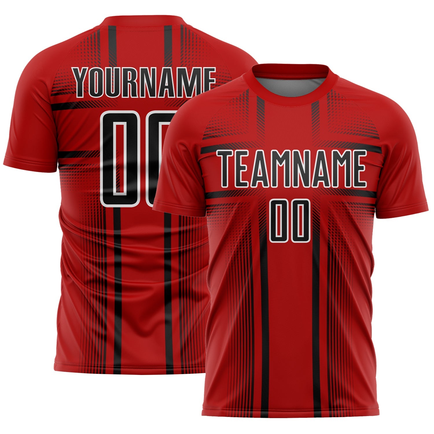 Custom Red Black-White Lines Sublimation Soccer Uniform Jersey - Main View