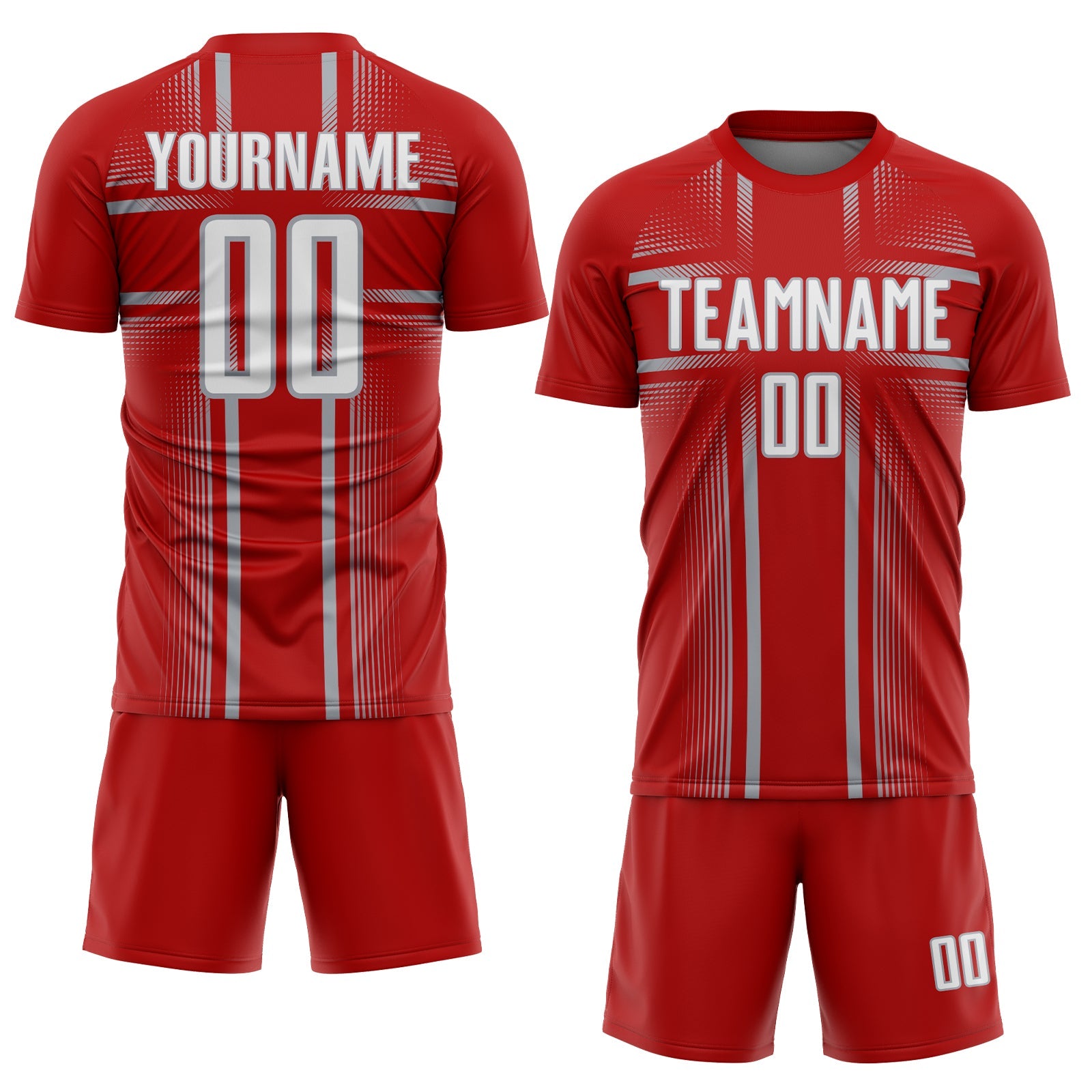 Custom Red White-Gray Lines Sublimation Soccer Uniform Jersey view 2