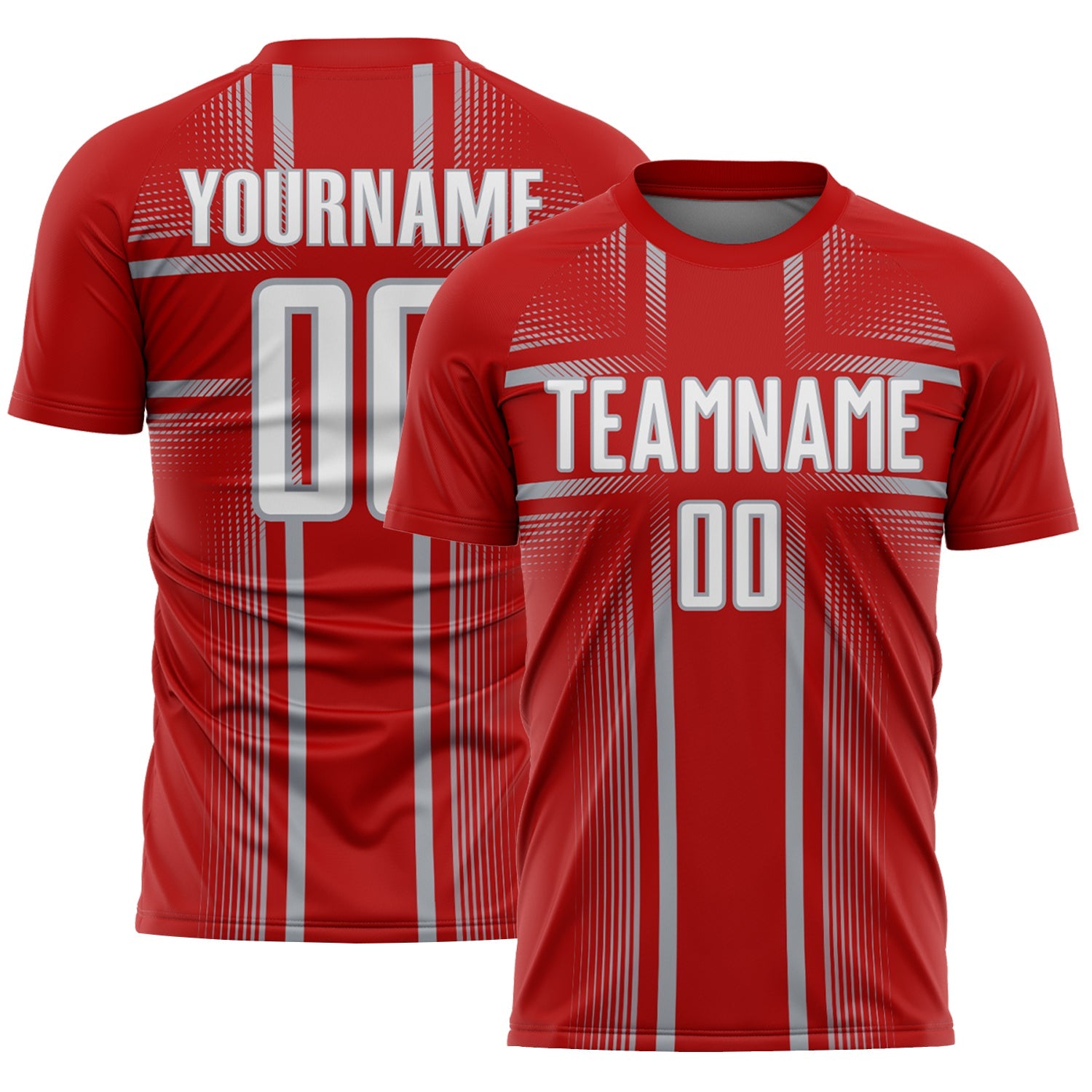 Custom Red White-Gray Lines Sublimation Soccer Uniform Jersey - Main View
