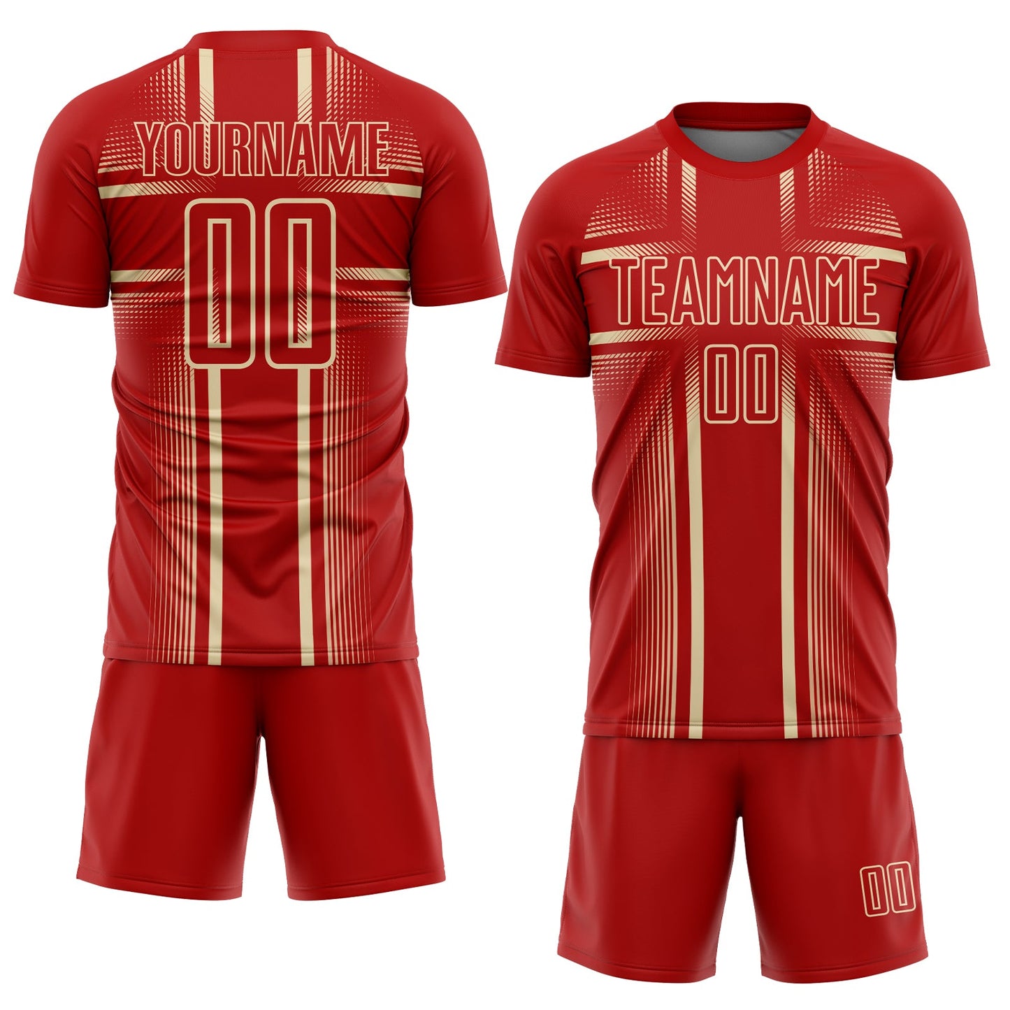 Custom Red Cream Lines Sublimation Soccer Uniform Jersey view 2