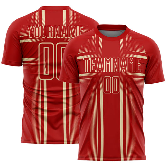 Custom Red Cream Lines Sublimation Soccer Uniform Jersey - Main View
