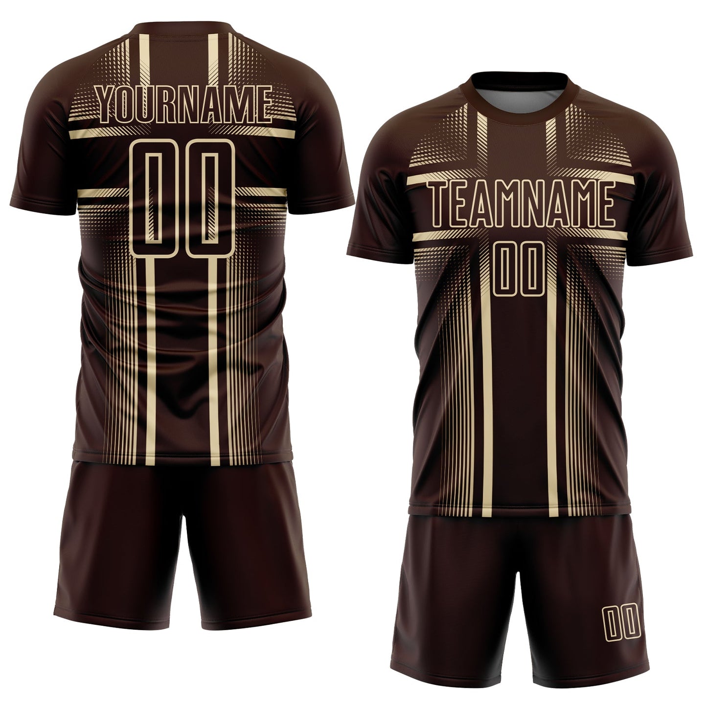 Custom Brown Cream Lines Sublimation Soccer Uniform Jersey view 2