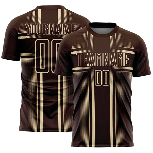 Custom Brown Cream Lines Sublimation Soccer Uniform Jersey - Main View