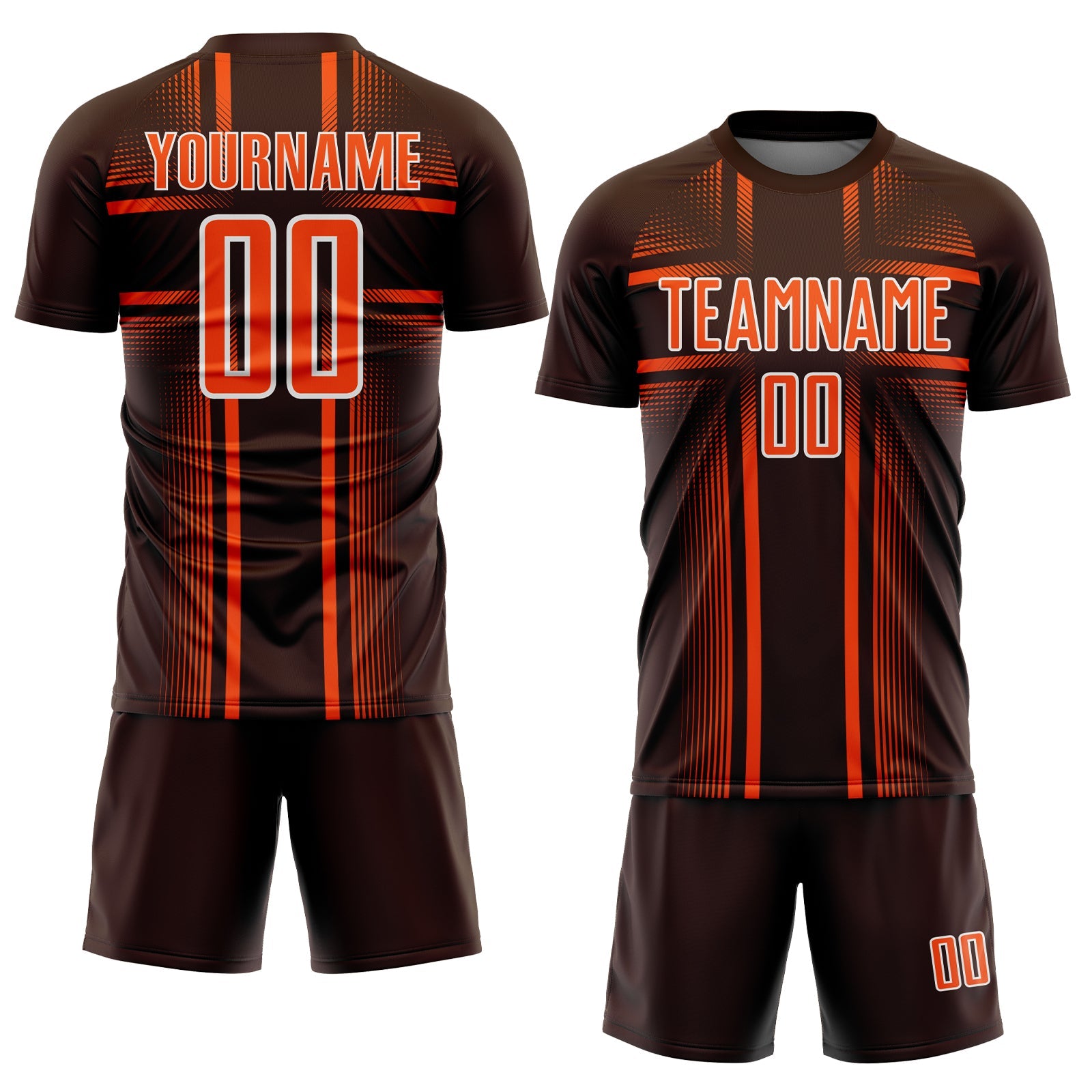 Custom Brown Orange-White Lines Sublimation Soccer Uniform Jersey view 2