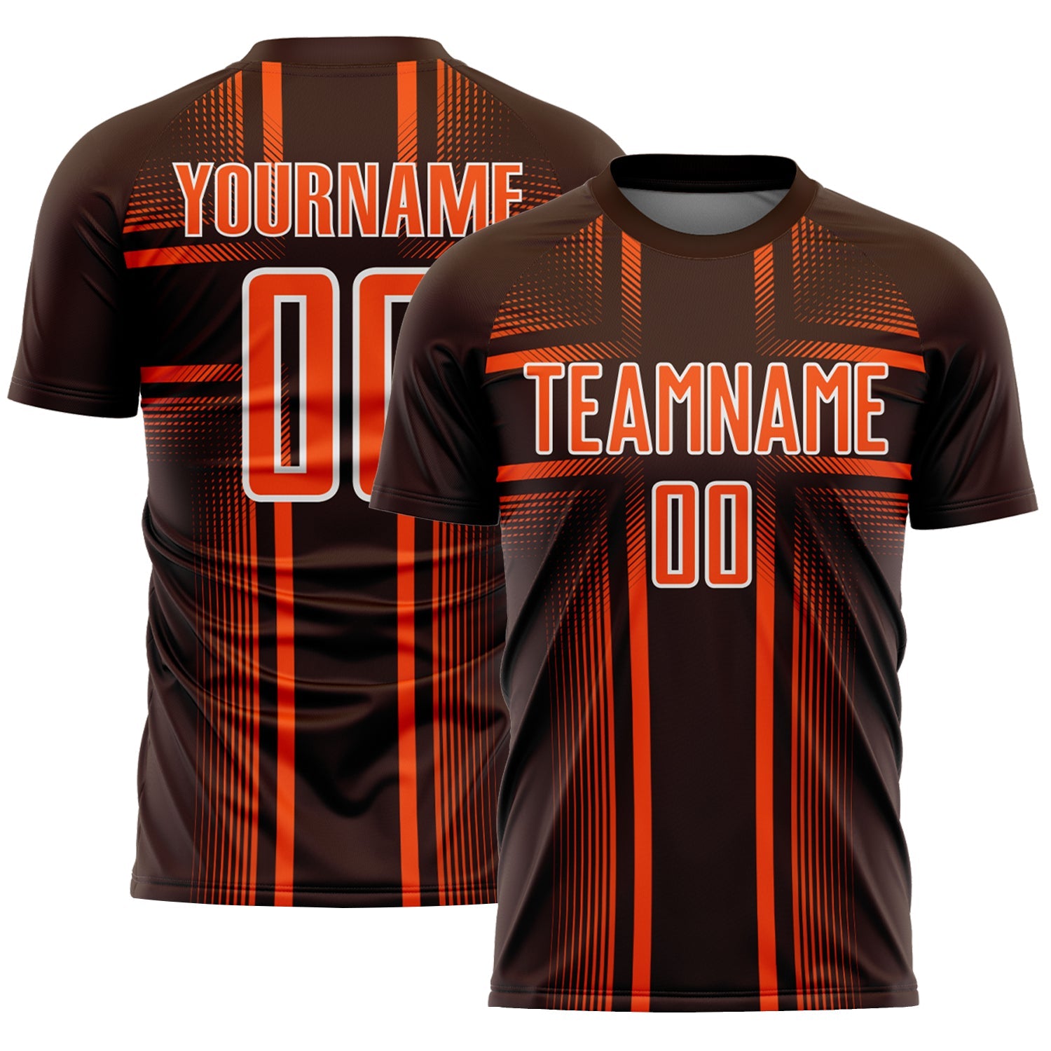 Custom Brown Orange-White Lines Sublimation Soccer Uniform Jersey - Main View