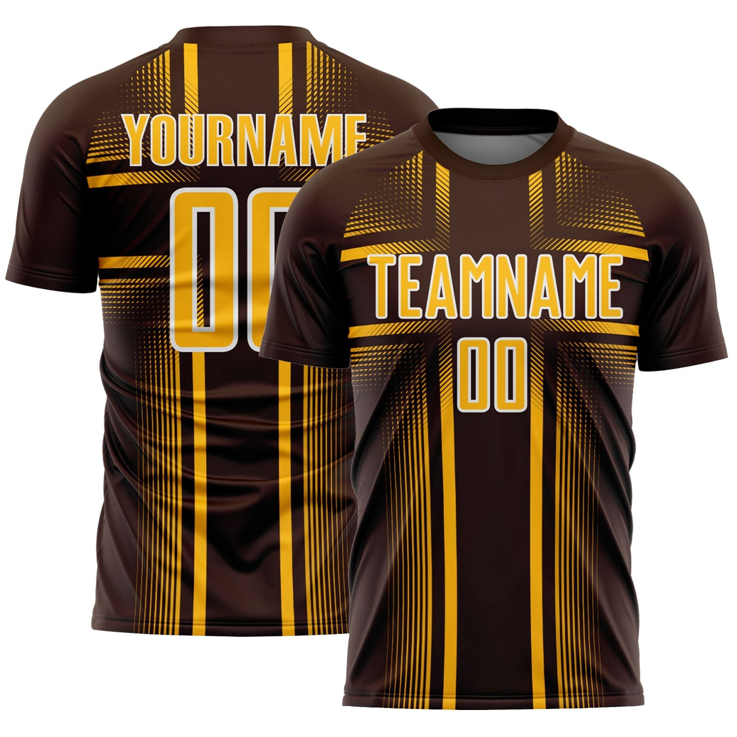 Custom Brown Gold-White Lines Sublimation Soccer Uniform Jersey - Main View